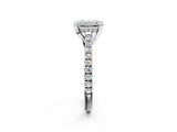 Silver Emerald Brilliant Diamond Solitaire with Pavé Band and Four-Prong Setting 2
