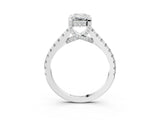 Silver Emerald Brilliant Diamond Solitaire with Pavé Band and Four-Prong Setting 3