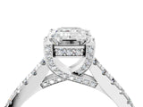 Silver Emerald Brilliant Diamond Solitaire with Pavé Band and Four-Prong Setting 4