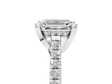 Silver Emerald Brilliant Diamond Solitaire with Pavé Band and Four-Prong Setting 5