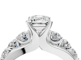 Silver Emerald Brilliant Solitaire with Side Stones on a Pave Band and Four-Prong Setting_18