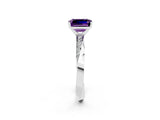 Silver Emerald Cut Amethyst Engagement Ring with Side Stone Accents and Four-Prong Setting_38