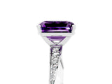Silver Emerald Cut Amethyst Engagement Ring with Side Stone Accents and Four-Prong Setting_41
