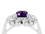 Silver Emerald Cut Amethyst Floral Double Halo Engagement Ring with Prong Setting_208