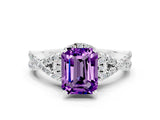 Silver Emerald Cut Amethyst  Halo Twist Band Solitaire Prong Setting Ring_12