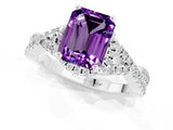 Silver Emerald Cut Amethyst  Halo Twist Band Solitaire Prong Setting Ring_13