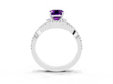 Silver Emerald Cut Amethyst  Halo Twist Band Solitaire Prong Setting Ring_15