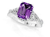 Silver Emerald Cut Amethyst  Halo Twist Band Solitaire Prong Setting Ring_19