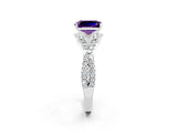 Silver Emerald Cut Amethyst  Halo Twist Band Solitaire Prong Setting Ring_20