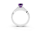 Silver Emerald Cut Amethyst  Halo Twist Band Solitaire Prong Setting Ring_21