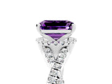 Silver Emerald Cut Amethyst  Halo Twist Band Solitaire Prong Setting Ring_23