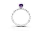 Silver Emerald Cut Amethyst Pavé Solitaire Ring with Round Band and Prong Setting_45