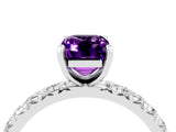 Silver Emerald Cut Amethyst Pavé Solitaire Ring with Round Band and Prong Setting_46