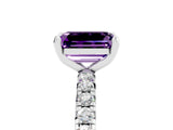 Silver Emerald Cut Amethyst Pavé Solitaire Ring with Round Band and Prong Setting_47