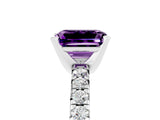 Silver Emerald Cut Amethyst Solitaire Pavé Engagement Ring with Round Band and Prong Setting_83