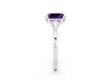 Silver Emerald Cut Amethyst Solitaire Ring with Flower Prong Setting and Classic Band_2