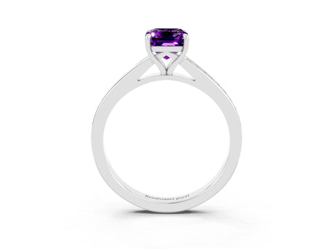 Silver Emerald Cut Amethyst Solitaire Ring with Pavé Band and Prong Setting_15