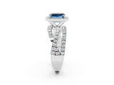 Silver Emerald Cut Aquamarine Halo Ring with Round Split Shank and Prong Setting_68