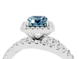 Silver Emerald Cut Aquamarine Halo Ring with Round Split Shank and Prong Setting_70
