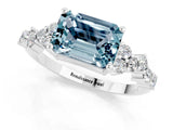Silver Emerald Cut Aquamarine Scattered Round Accent Ring with Prong Setting_31