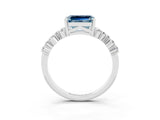 Silver Emerald Cut Aquamarine Scattered Round Accent Ring with Prong Setting_33