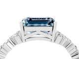 Silver Emerald Cut Aquamarine Scattered Round Accent Ring with Prong Setting_34