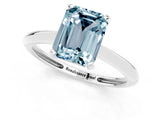 Silver Emerald Cut Aquamarine Solitaire Engagement Ring with Classic Band and Four-Prong Setting_25