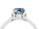 Silver Emerald Cut Aquamarine Solitaire Ring with Flower Prong Setting and Classic Band_4