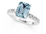 Silver Emerald Cut Aquamarine Solitaire Ring with Round  Pavé Band and Four-Prong Setting_25