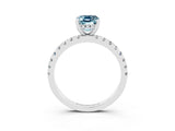 Silver Emerald Cut Aquamarine Solitaire Ring with Round  Pavé Band and Four-Prong Setting_27