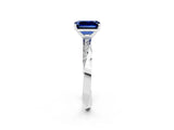 Silver Emerald Cut Blue Sapphire Engagement Ring with Side Stone Accents and Four-Prong Setting_26