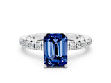 Silver Emerald Cut Blue Sapphire Pavé Solitaire Ring with Round Band and Prong Setting_42