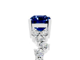 Silver Emerald Cut Blue Sapphire Scattered Round Accent Ring with Prong Setting_35