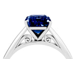 Silver Emerald Cut Blue Sapphire Solitaire Engagement Ring with Cathedral Setting and Four-Prong Mount_16