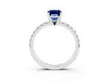 Silver Emerald Cut Blue Sapphire Solitaire Pavé Engagement Ring with Round Band and Prong Setting_93