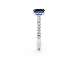 Silver Emerald Cut Blue Sapphire Solitaire Ring with Round  Pavé Band and Four-Prong Setting_38