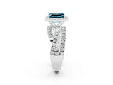 Silver Emerald Cut Blue Topaz Halo Ring with Round Split Shank and Prong Setting_68