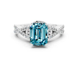 Silver Emerald Cut Blue Topaz  Halo Twist Band Solitaire Prong Setting Ring_12