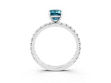 Silver Emerald Cut Blue Topaz Pavé Solitaire Ring with Round Band and Prong Setting_45
