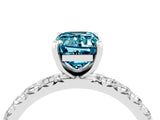 Silver Emerald Cut Blue Topaz Pavé Solitaire Ring with Round Band and Prong Setting_46