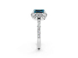 Silver Emerald Cut Blue Topaz Scalloped Halo Engagement Ring with Round Shared Prong Band_38