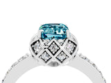Silver Emerald Cut Blue Topaz Scalloped Halo Engagement Ring with Round Shared Prong Band_40
