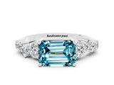 Silver Emerald Cut Blue Topaz Scattered Round Accent Ring with Prong Setting_30