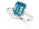 Silver Emerald Cut Blue Topaz Solitaire Ring with Flower Prong Setting and Classic Band_1