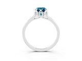 Silver Emerald Cut Blue Topaz Solitaire Ring with Flower Prong Setting and Classic Band_3