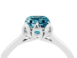Silver Emerald Cut Blue Topaz Solitaire Ring with Flower Prong Setting and Classic Band_4