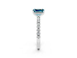 Silver Emerald Cut Blue Topaz Solitaire Ring with Round  Pavé Band and Four-Prong Setting_26