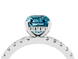 Silver Emerald Cut Blue Topaz Solitaire Ring with Round  Pavé Band and Four-Prong Setting_28