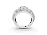 Silver Emerald Cut Brilliant Halo Pave Diamond Milgrain Ring_16