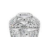 Silver Emerald Cut Brilliant Halo Pave Diamond Milgrain Ring_18